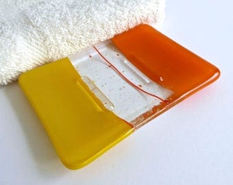 Fused Glass Soap Dish in Orange and Yellow by BPRDesigns