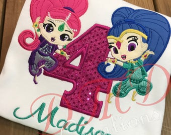 Shimmer and Shine shirt, shimmer and shine birthday shirt, shimmer and shine Applique Shirt