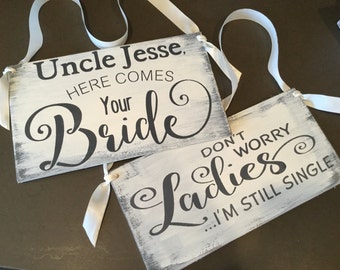 Here comes the bride sign, ring bearer sign set of 2, wedding sign, KerriArt, wedding gift, wedding shower gift, bridal gift