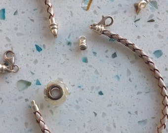 leather bracelet, braided leather bracelet, pandora beads, pandora charm bracelet, leather charm bracelet , leather jewelry