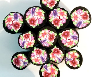 Single Fimo polymer clay millefiori flower flowers cane nail art by myfiori