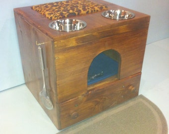 DELUXE KITTY CAT all-in-one, litter box enclosure, feeder, cat tree furniture,bed