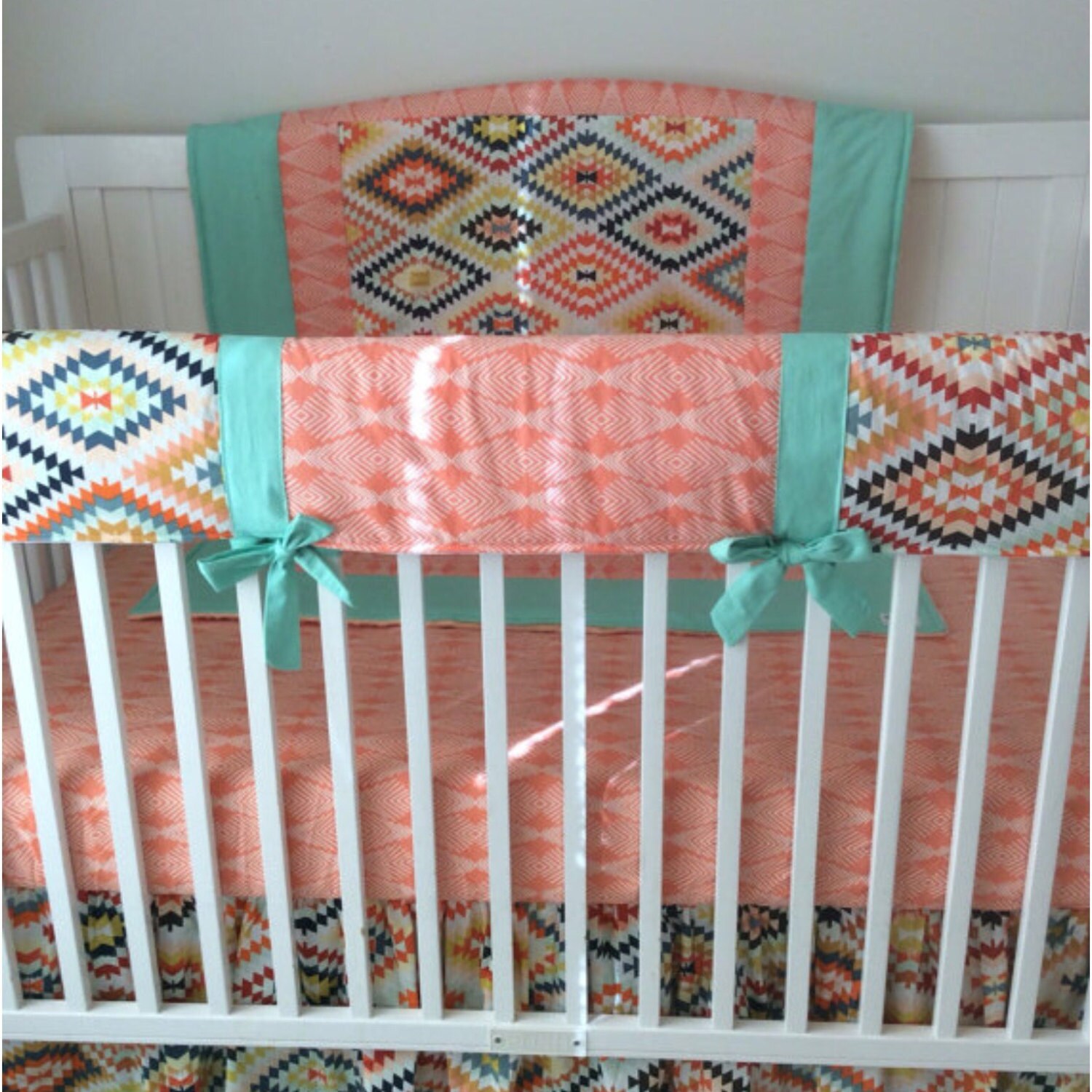 Baby Girl Crib Bedding Caral Peach Mint by butterbeansboutique