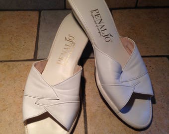 Like New White Peep Toe Leather Wedge Slide Sandals - Size 8 S