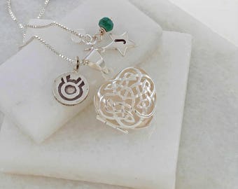 Celtic Necklace – Heart Locket – Heart Necklace – Silver Locket Necklace – Personalised Locket – Sterling Silver Necklace - May Birthstone
