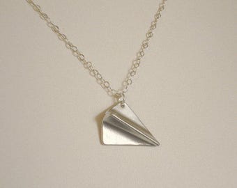 Paper Airplane Necklace Silver Folded Paper Airplane Paper Airplane Jewelry