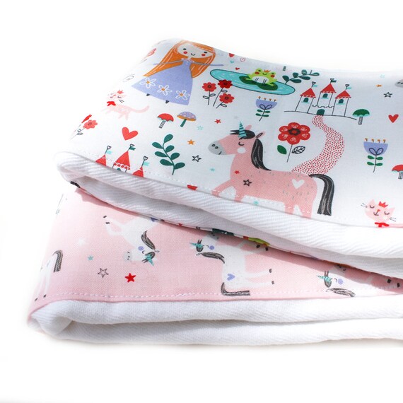 Princess Burp Cloths - Pink Purple Diaper Burp Cloth set of 2 // Baby Shower Gift // Pink Burp Cloth / Unicorn Burp Cloth /Girl Burp Cloths