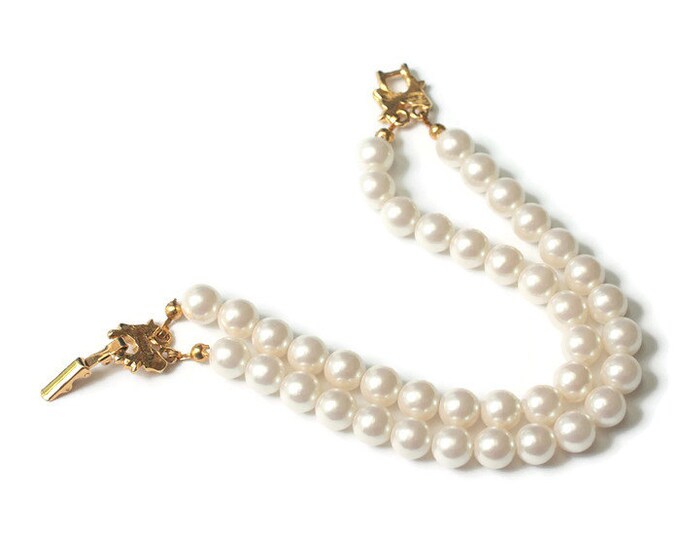 Two Strand Simulated Pearl Bracelet Bow Clasp Avon Vintage Wedding Bridal