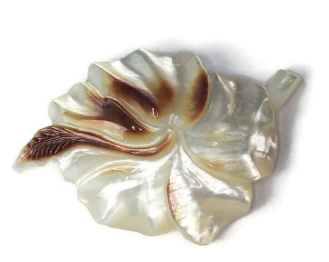 Carved Mother of Pearl Brooch Flower Shaped Vintage