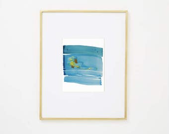 Minimal Landscape Art on Paper, blue, green, yellow, beige 8 x 10" original fine art "Painting 951" modern contemporary abstract watercolor
