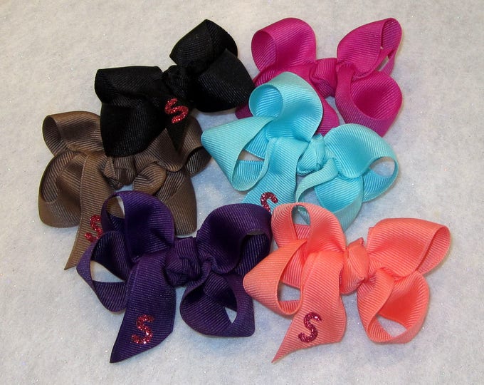 Monogram Clippies, Baby Bows, Initial bows, girls monogram hairbows, lot Set of 4, small bows, personalized bows, bow bundles, wholesale bow