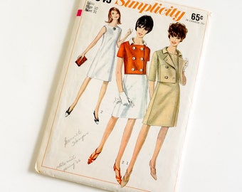 Vintage 1960s Womens Size 10 Dress and Jacket Simplicity Sewing Pattern 6349 Complete / bust 31 waist 24 / Sleeveless Princess Dress
