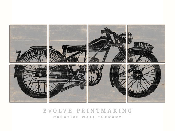 Rustic Wood Motorcycle Wall Art Large by EVOLVEPRINTMAKING