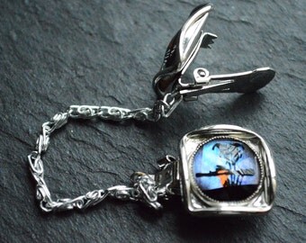 Butterfly wing and palm trees Mid Century sweater guard clip - - butterfly jewelry