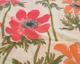 Large Red & Orange Flowers Vintage Vera TWIN FLAT Sheet - Reclaimed Bed Linens