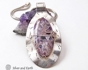 Amethyst Sterling Silver Necklace, Purple Amethyst Necklace, February Birthstone, Silver Metalwork Necklace, February Birthday Gift for Her