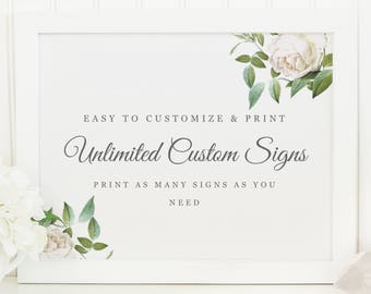 Unlimited Printable Wedding Signs | INSTANT DOWNLOAD | Ivory Botanical | Custom Wedding Sign | for Word or Pages | 11x8.5 | Wedding Decor