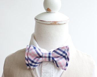Bow Tie, Boys Bow Tie, Bow Ties, Baby Bow Ties, Bowtie, Bowties, Ring Bearer, Bow ties For Boys, Ties, Plaid Necktie - Navy And Pink Plaid