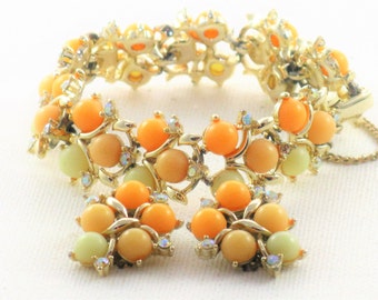 Vintage Orange and Yellow Bracelet and Earrings Demi Parure Set (BR-4-1)