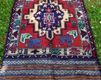 Rich Red Baluchi rug/kilim from Afghanistan. 4ft 10" x 2 ft 7. 147 x 83 cm Hand woven.