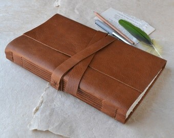 Large Rustic Leather Sketchbook in Caramel Brown