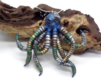 Steampunk Octopus, Polymer Clay Octopus, Octopus Necklace, Clay Octopus, Steampunk Necklace, Handmade Octopus, Steampunk Sculpture, OOAK