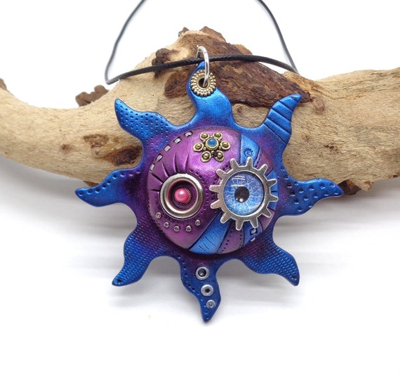 Steampunk Necklace, Colorful Jewelry, Steampunk Jewelry, Sun Pendant, Sun Necklace, Steampunk Art, Steampunk Gift, Polymer Clay Sun, Ooak by GizPins steampunk buy now online