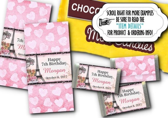 36 Mini Candy Wrappers, Candy Favors, Paris Eiffel Tower, French, Pink Roses, Hearts, Wedding, Bridal Shower, Baby Shower, Birthday Il_570xn