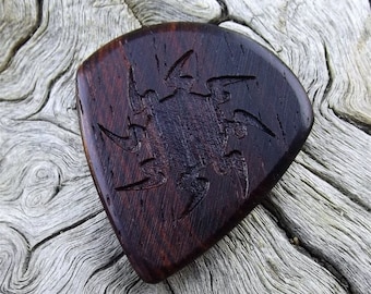 Wood Guitar Pick - Premium Quality - Handmade From Cocobolo Rosewood - Laser Engraved On Each Side - Artisan Guitar Pick - Mini Jazz Stubby