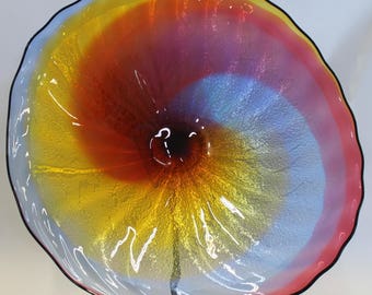 Beautiful Hand Blown Glass Art Wall Platter Bowl Silver Foil RAINBOW 7596 ONEIL