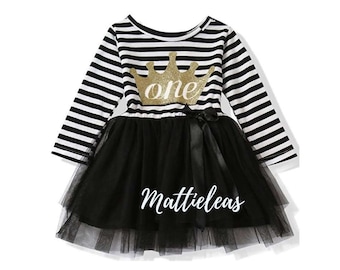 Girls 1st Birthday Girl Outfit, Black Crown Queen One Year Old Girl Birthday Outfit, FREE SHIPPING