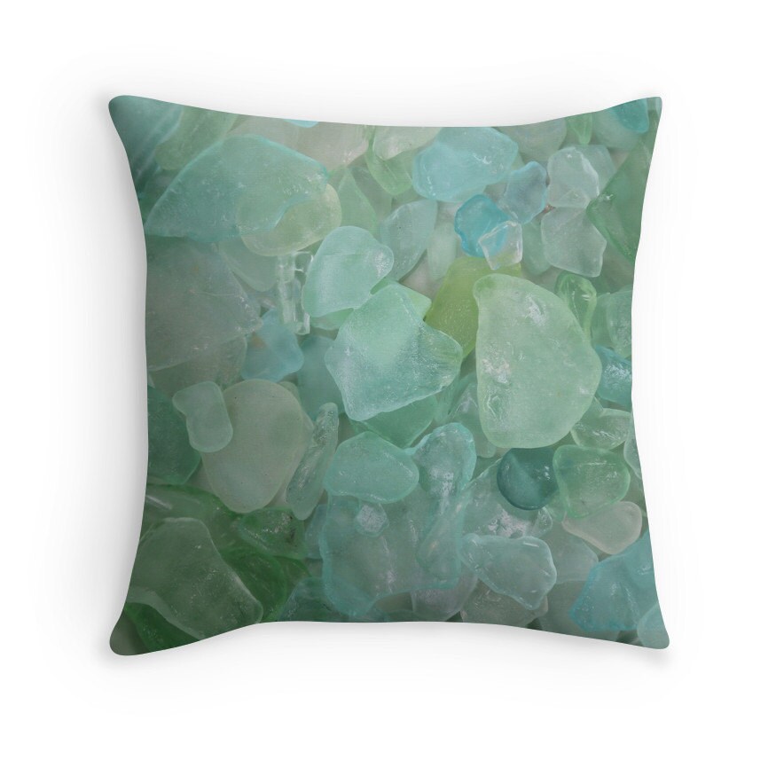 Seaglass Pillow Cover Beach Theme Seaglass Pillow Case Aqua