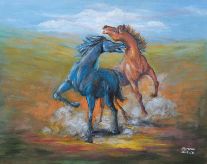 Fighting Stallions Matte Print- Various Sizes | Horse art, horse decor, horse wall art, horse artwork, stallion art horse painting