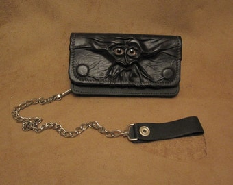 Grichels leather billfold biker chain wallet - black with custom pink eyes