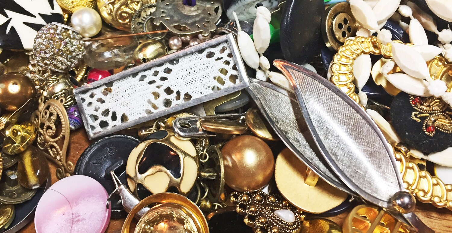 Destash Jewelry Bead Button Lots of Vintage Jewelry Mixed Media