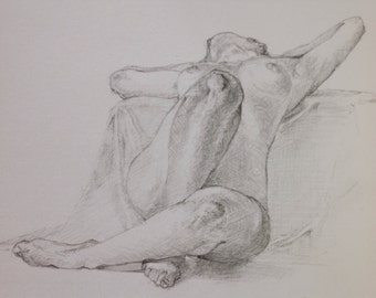 Female Nude Pencil Drawing 26.5x21 cm. Figurative Art Original Signed Art