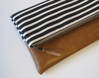 Foldover Clutch, Vegan Leather Clutch Bag, Modern Black Clutch Purse, Ipad Kindle Case, Winter, Fall Clutch, Bridesmaid Gift, Gift for Her