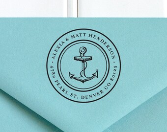 Nautical Address Stamp, Return Address Stamp, Self Inking Return Address Stamp, Anchor Address Stamp, Round Stamp, Wedding Stamp - No. 09
