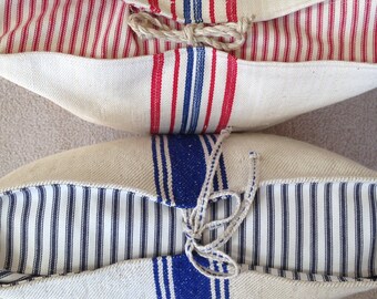 Grain Sack Pillow Antique Grain Sack Pillow Blue Grain Sack Pillow Red Grain Sack Pillow Ticking pillow Grain Sack Pillow Cover