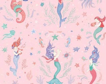 Studio E Mermaid Dreams Pink Mermaid Allover fabric - 1 yard