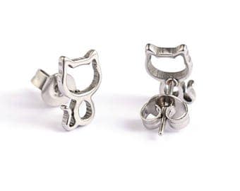 Hollow Cat Stud Earrings Stainless Steel Setting As Seen On Jane.com