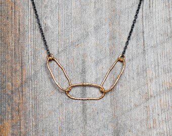 Textured Link Necklace - Gold and Sterling Interlocking Links Necklace