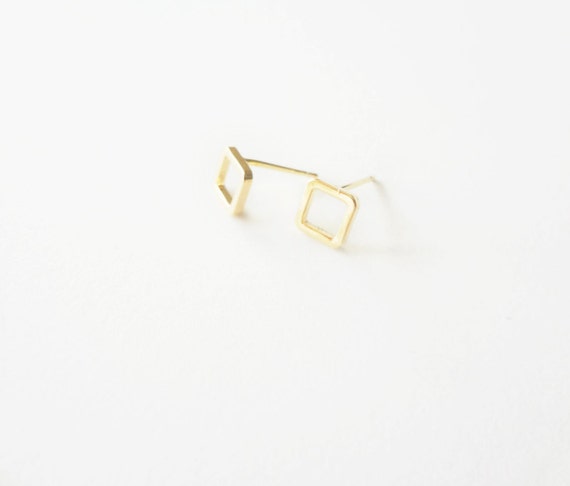 14k Gold Filled Stud Earrings Small Square Geometric Post