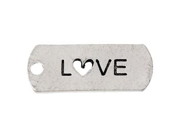10pcs. Antique Silver "Love" Rectangle Charms Pendants - 21mm X 8mm