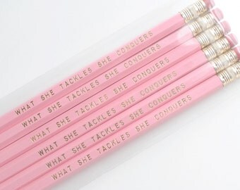 Inspirational Pencil Set / Set of 6 Quote Pencils / Pink and Gold Personalized Pencil Set with Gilmore Girls Quote