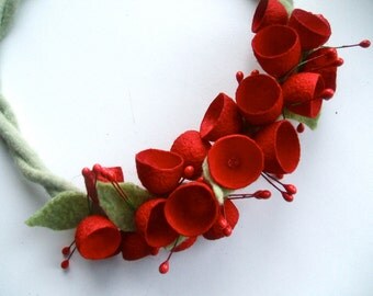 Cocoon jewelry - Necklace with silk cocoons Romantic handmade flowers necklace - felt necklace- floral accessories - handmade- wool necklace