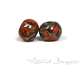 Ignition Round Artisan Lampwork Bead Pair Pantone Color Flame Minimal Design Art Glass for your Jewelry and Craft Creations - Pantone 2017
