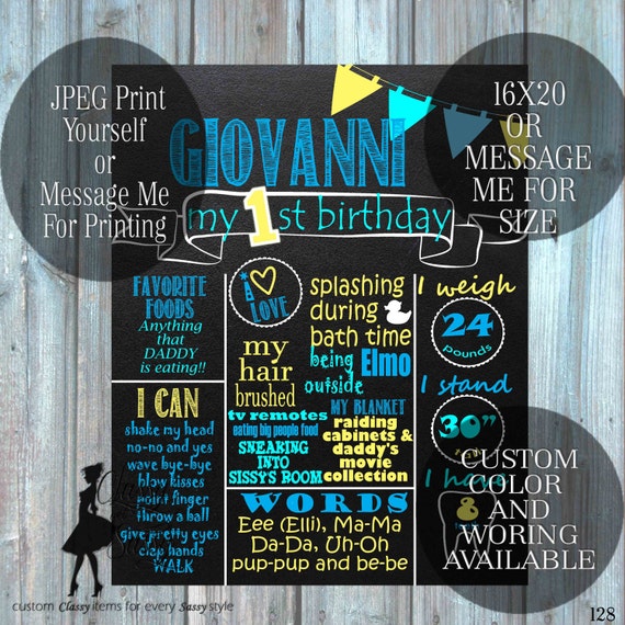 Custom Birthday Infographic Announcement DIGITAL FILE Birthday Chalkboard Poster Birthday Chalkboard Birthday Photo Prop 128
