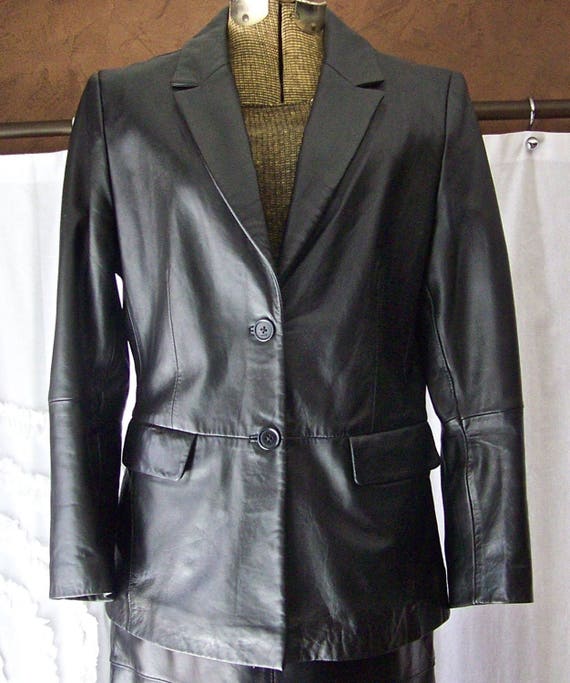 Vintage Black Leather Jacket Black Leather Pencil Skirt Size