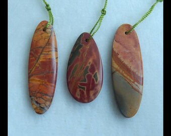 3 PCS Multi Color Picasso Jasper Gemstone Pendant Bead Set,30x15x3mm,40x13x4mm,10.2g(e0439)